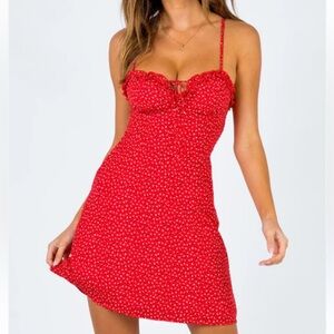 Princess Polly Love Birds Mini Dress Red Size 2 Coquette Party Feminine Ruffle